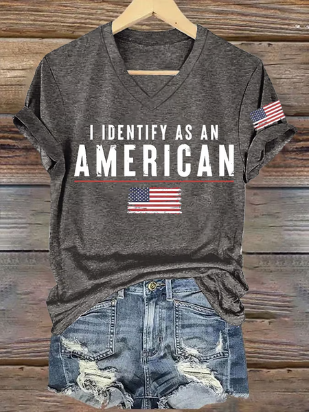 

Casual America Flag V Neck Short Sleeve T-shirt, Light gray, T-shirts