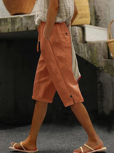 

Casual Plain Straight Pants, Orange, Pants