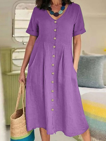 

Casual Plain V Neck Maxi Dress, Purple, Maxi Dresses