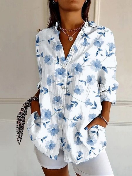 

Floral Regular Fit Casual Cotton Shirt, As picture, Blouses & Shirts
