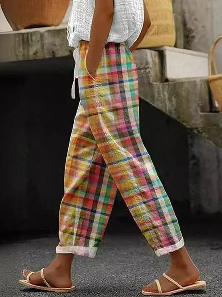 Women Plaid Long Pant Casual Spring/Fall Trousers, As picture, Pants