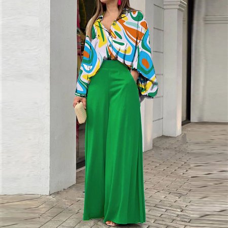 

Women Striped Printing Two-Piece Set Daily Short Sleeve Vintage Summer Top With Pants Matching Set, Mint, Suit Set