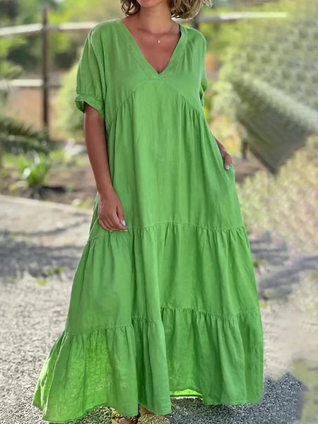 

Casual Plain V Neck Maxi Dress, Green, Maxi Dresses