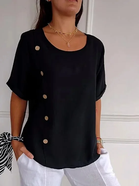 

Casual Cotton Loose Blouse, Black, Blouses & Shirts