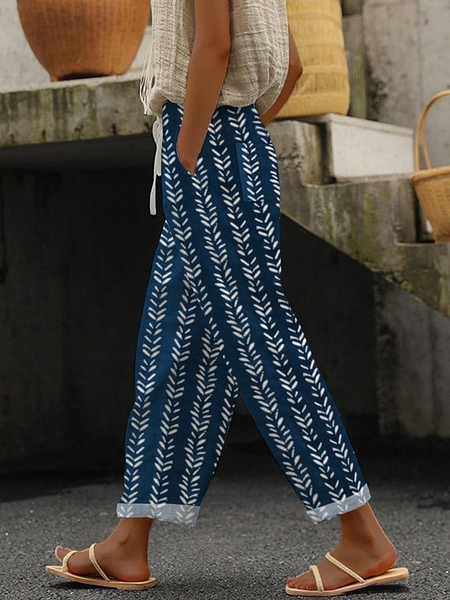 

Women Geometric Long Pants Casual Spring/Fall Trousers, Purplish blue, Pants