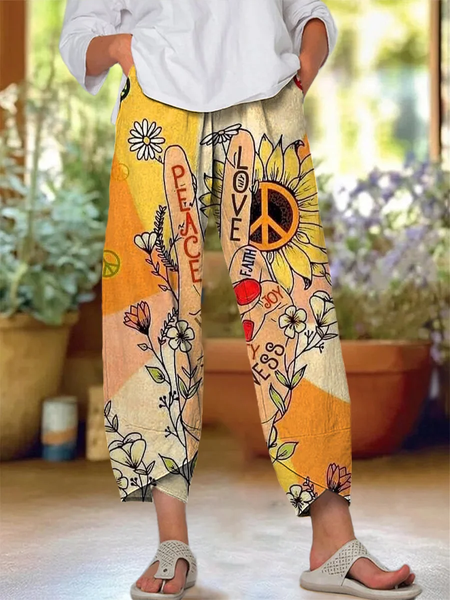 

Women Floral Capris Pants Casual Summer Trousers, Orange, Pants