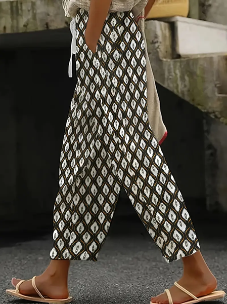 

Women Geometric Long Pants Casual Spring/Fall Trousers, Black, Pants