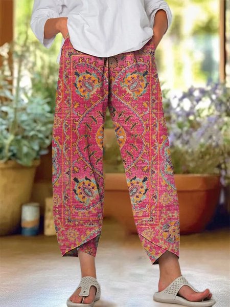 

Women Floral Ankle Pants Pants Casual Spring/Fall Trousers, Red, Pants