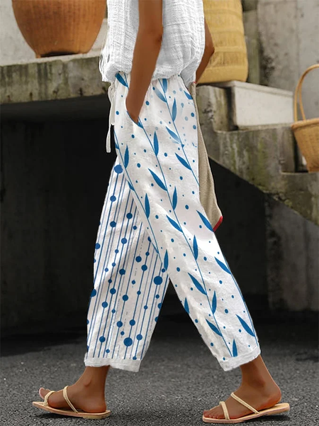 

Women Striped Long Pants Casual Spring/Fall Trousers, White, Pants