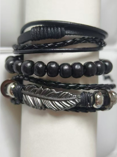 

Retro Street Cowboy Leather Bracelet Niche Korean Trend Multi-layer Bodhi Wood Bracelet Adjustable Bracelet, Black, Bracelets