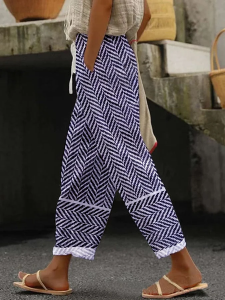 

Women Geometric Long Pants Casual Spring/Fall Trousers, Purplish blue, Pants