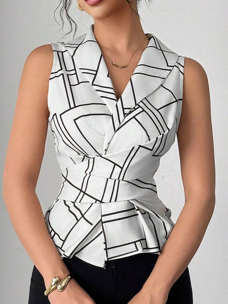

Urban Geometric Printing Cross Neck Blouse, White, Blouses and Shirts