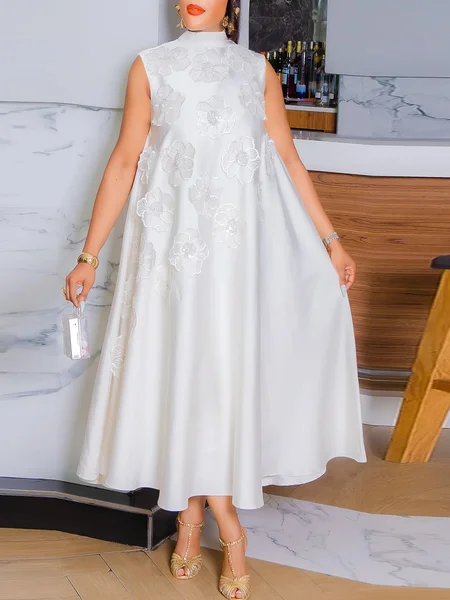 

Elegant Floral Embroidery Bow Midi Dress, White, Midi Dresses