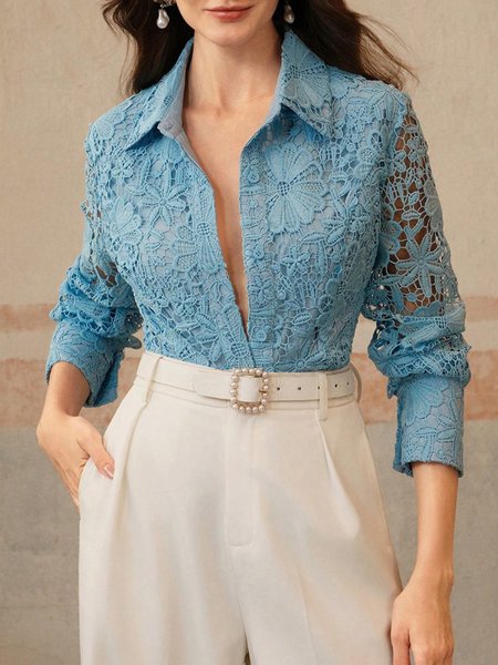 

Urban Lace Shirt Collar Shirt, Blue, Blouses and Shirts
