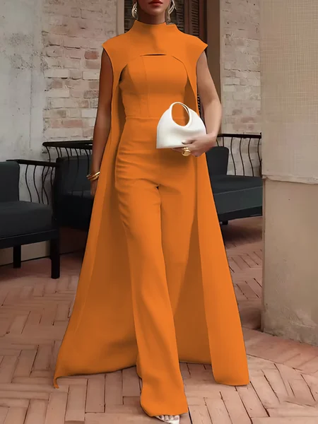 

Elegant Tailored Jumpsuit & Cape Set – Wedding & Formal Occasion Outfit, Orange, Two-piece Set