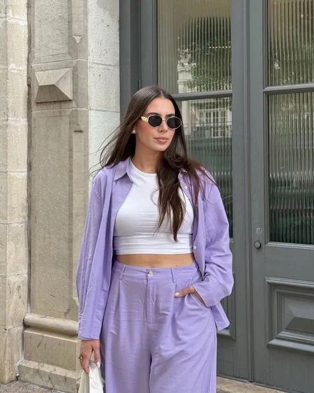 

Cotton And Linen Urban Plain Shirt, Light purple, Blouses and Shirts