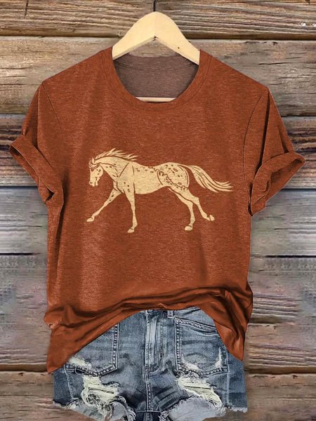 

Vintage Animal Crew Neck Short Sleeve T-shirt, Brown, T-shirts