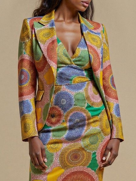 

Urban Printing Abstract Polka Dots Lapel Collar Blazer, As picture, Blazers