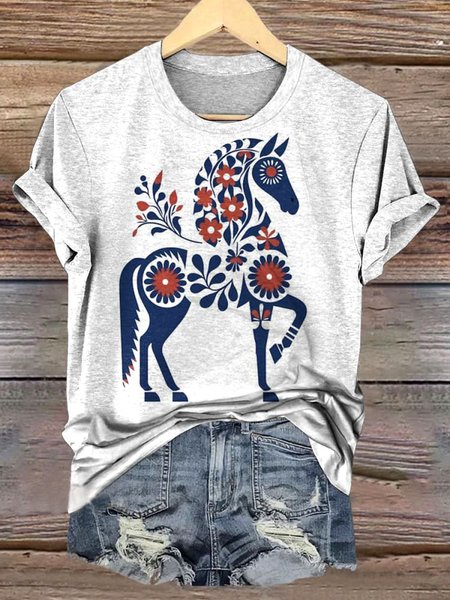 

Vintage Animal Crew Neck Short Sleeve T-shirt, White, T-shirts