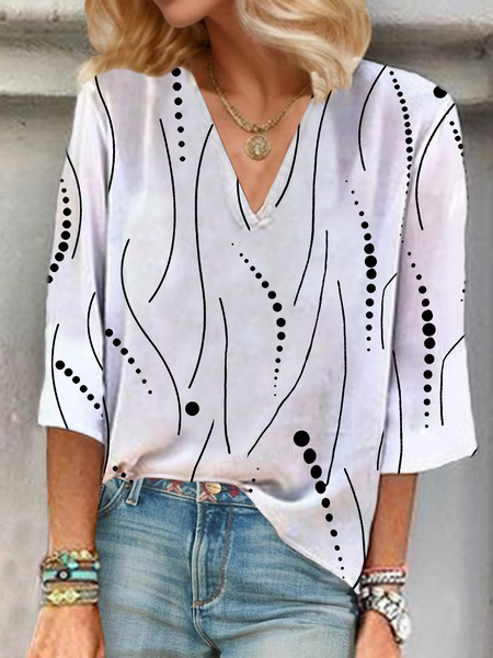 

Women Polka Dots Three Quarter Sleeve Blouse Spring/Fall Printing V Neck Daily Casual Top, White, Blouses