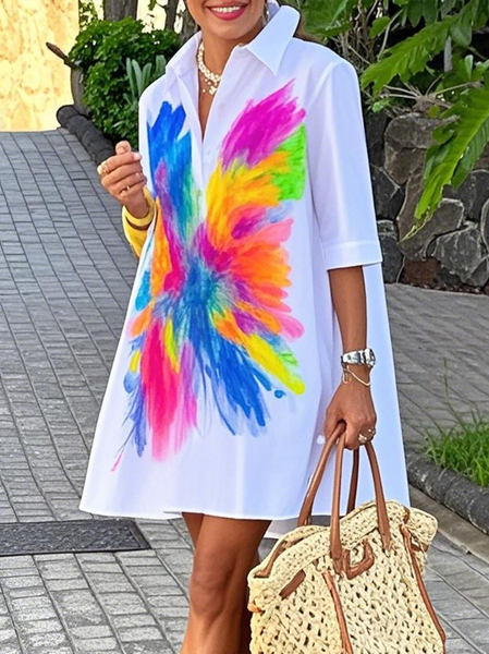 

Vacation Random Print Mini Dress, White, Mini Dresses
