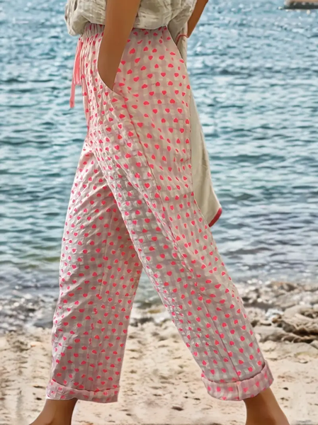 

Women Polka Dots Long Pants Casual Spring/Fall Trousers, Pink, Pants