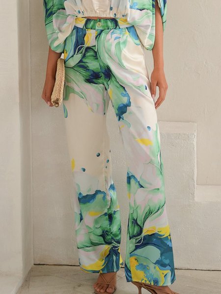 

Vacation Abstract Printing Straight Fashion Pants, As picture, Pants