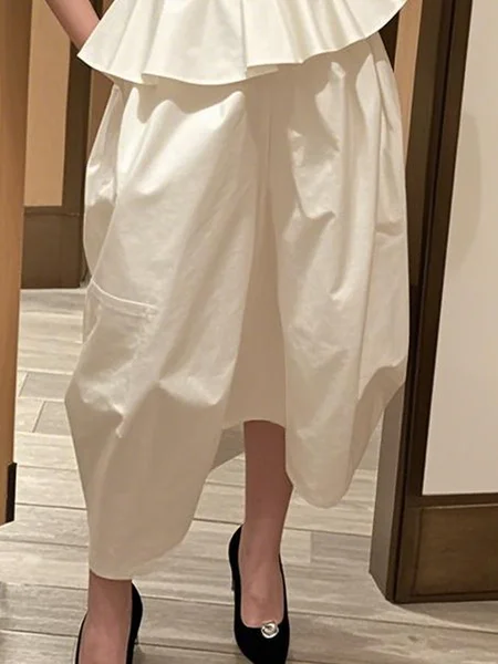 

Urban Asymmetric Plain Midi Skirt, Off white, Skirts