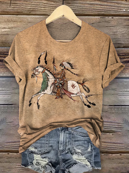 

Vintage Animal Crew Neck Short Sleeve T-shirt, Light brown, T-shirts