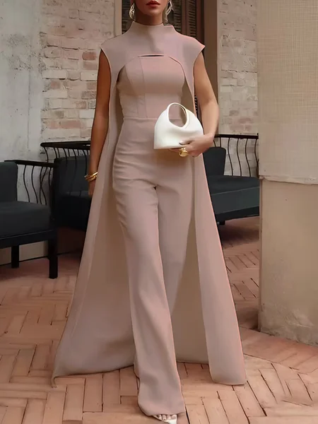 

Elegant Tailored Jumpsuit & Cape Set – Wedding & Formal Occasion Outfit, Khaki, Two-piece Set