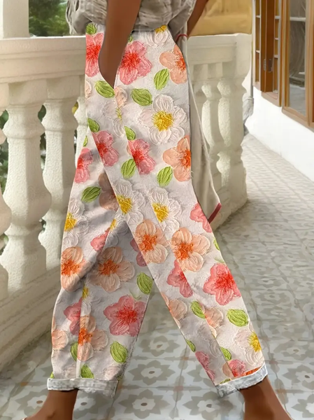 

Women Floral Long Pants Casual Spring/Fall Trousers, Pink, Pants