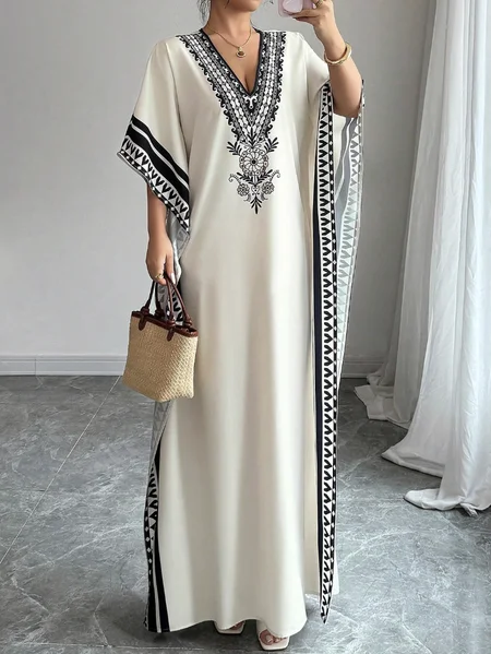 

Vacation Color Block Printing Maxi Dress, As picture, Maxi Dresses