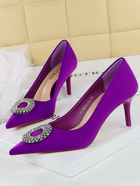 

Stiletto Heel Plain All Season Satin Flat, Purple, Heels