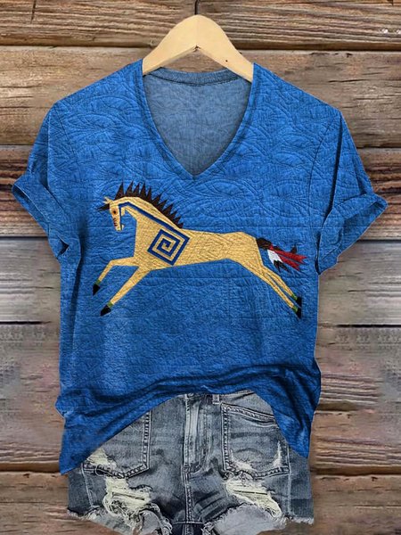 

Vintage Animal Crew Neck Short Sleeve T-shirt, Blue, T-shirts