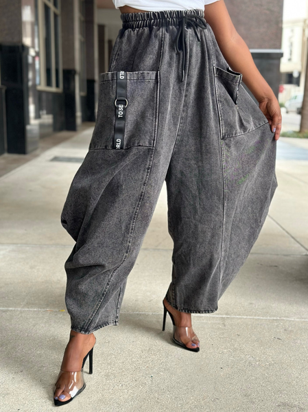 

Casual Denim Loose Pockets Jeans, Black, Jeans