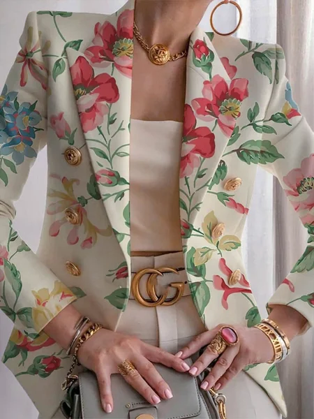 

Urban Regular Sleeve Printing Floral Blazer, As picture, Blazers