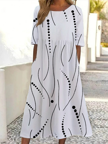 

Women Polka Dots Half Sleeve Summer Printing Dress Crew Neck Daily Casual Maxi A-Line Dress, White, Casual Dresses
