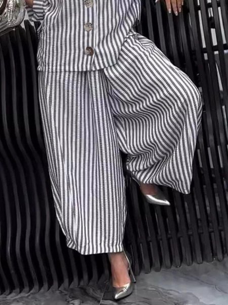 

Casual Striped Printing Baggy Pants, Gray, Pants