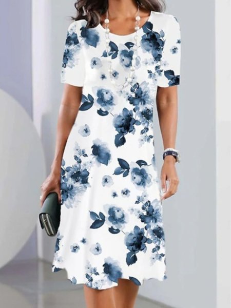 

Women Floral Summer Dress Crew Neck Sleeveless A-Line Dress, White, Dresses