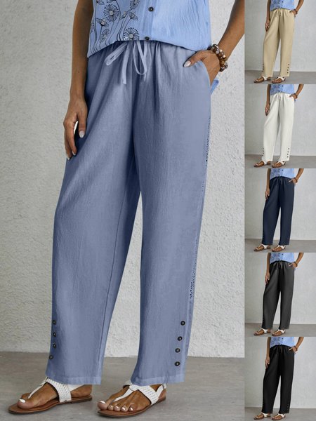 

Women Plain Long Elastic Waist Pants Casual Spring/Fall Trousers, Denim blue, Pants