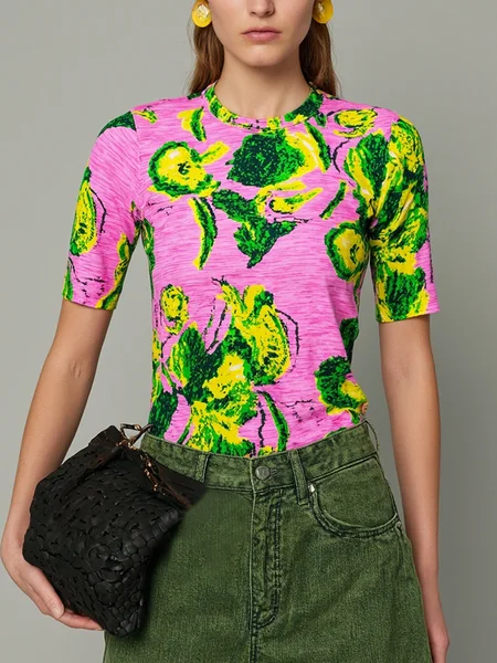 

Urban Abstract Printing Crew Neck T-shirt, As picture, Tees