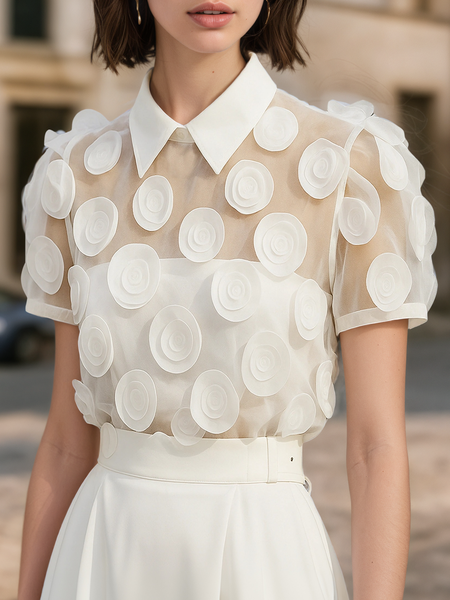 Elegant Plain Embellished Shawl Collar Shirt