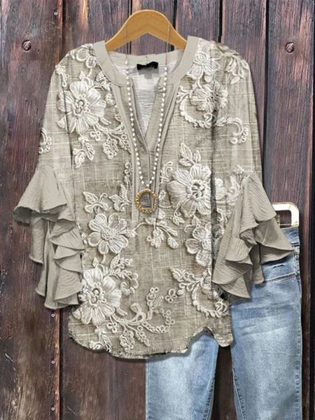 

Women Floral Half Sleeve Shirt Summer Printing V Neck Daily Casual Top, As picture, Shirts