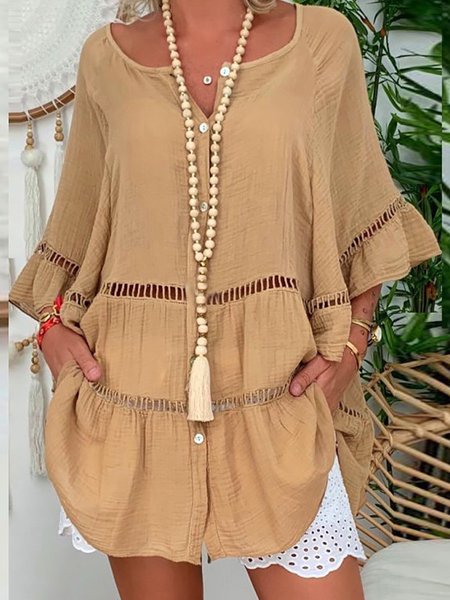 

Casual Plain Half Open Collar Blouse, Brown, Blouses & Shirts