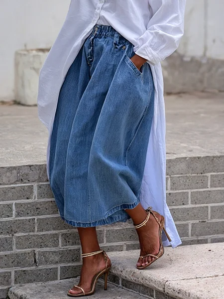 

Casual Loose Denim Plain Jeans, Denim blue, Jeans