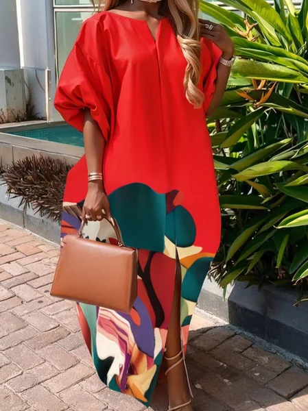 

Vacation Floral Printing Maxi Dress, Red, Maxi Dresses