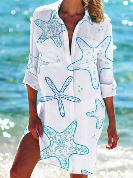 

Casual Starfish Shirt Collar Shirt, White, Blouses & Shirts