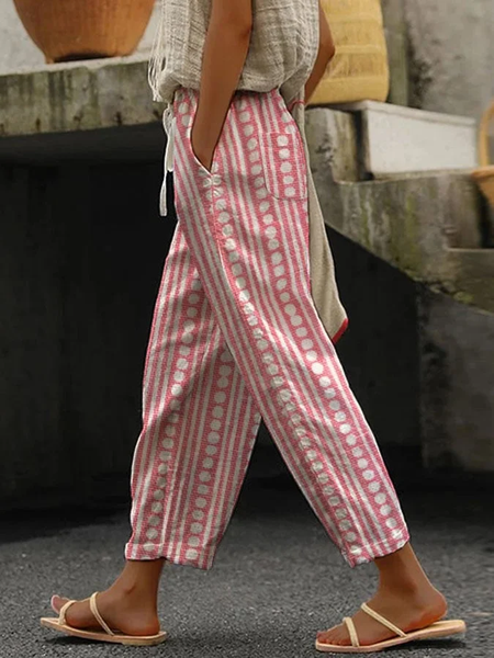 

Women Striped Long Pants Casual Spring/Fall Trousers, Pink, Pants