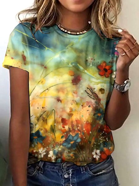 

Vintage Animal Crew Neck Short Sleeve T-shirt, Light yellow, T-shirts