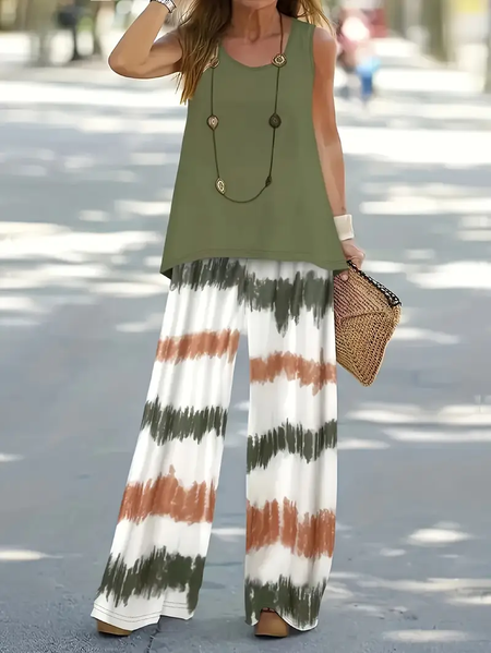 

Women Abstract Printing Two-Piece Set Daily Sleeveless Casual Summer Multi-Piece Set Matching Set, Darkgreen, Suit Set